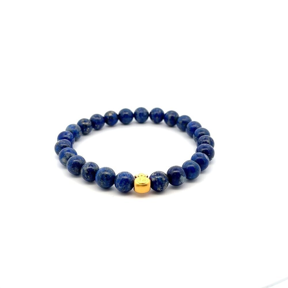 24K Gold Money Bag Stretchable Bracelet Gemstones Natural Lapis Lazuli 8mm S 7"